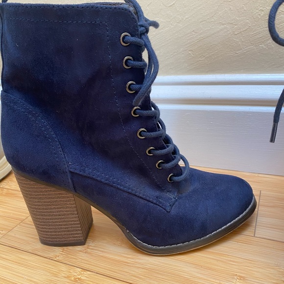 Blue Suede Lace-Up Boots - Picture 3 of 5